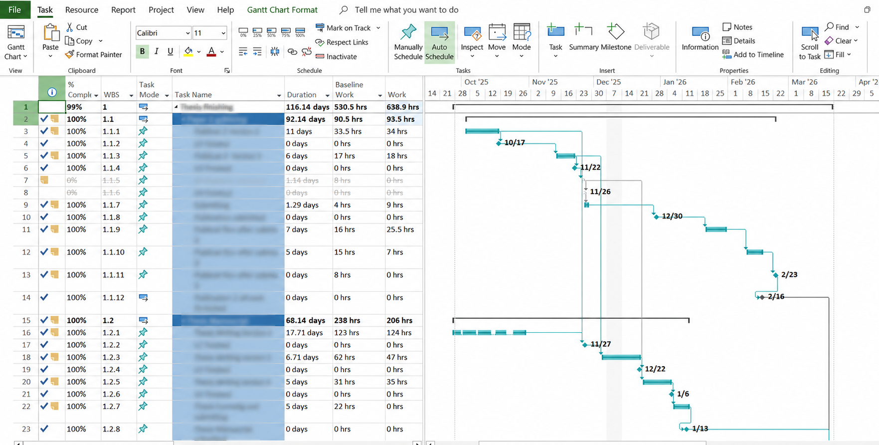 MS Project quarterly Gantt chart